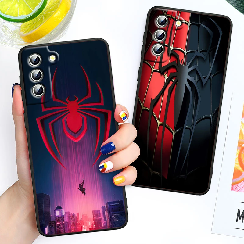 Marvel Spiderman logo Phone Case For Samsung Galaxy S23 S22 S21 S20 FE Ultra Pro Lite S10 S10E S9 Plus 5G Black Funda Cover