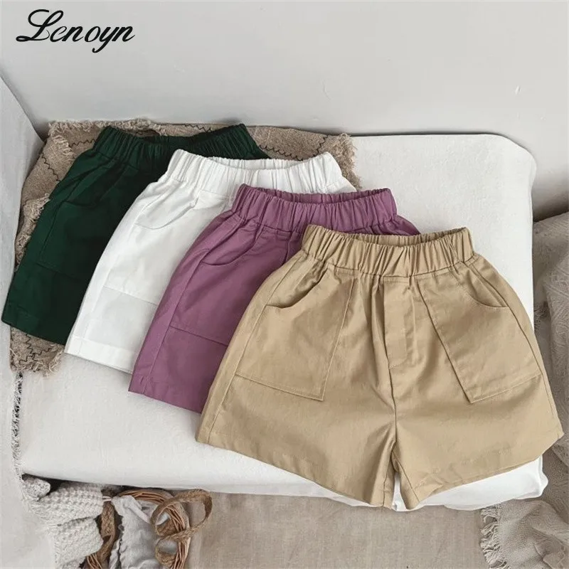 

Lenoyn Summer New Children's Casual Shorts for Boys and Girls Solid Color Fashion Capris for Boys and Girls Big Pocket Shorts