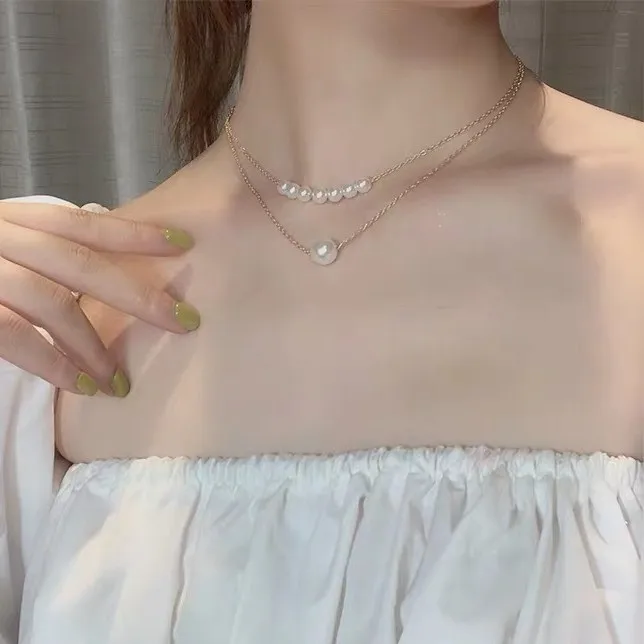 

Dincior Classic Gold Metal Pearl Double Layer Pendant Necklace Women Fashion Girl