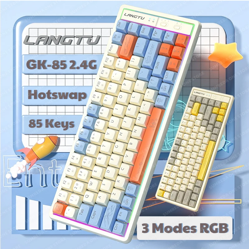 

Bluetooth-клавиатура Langtu GK85 Беспроводная механическая, 2,4 ГГц, 85 клавиш