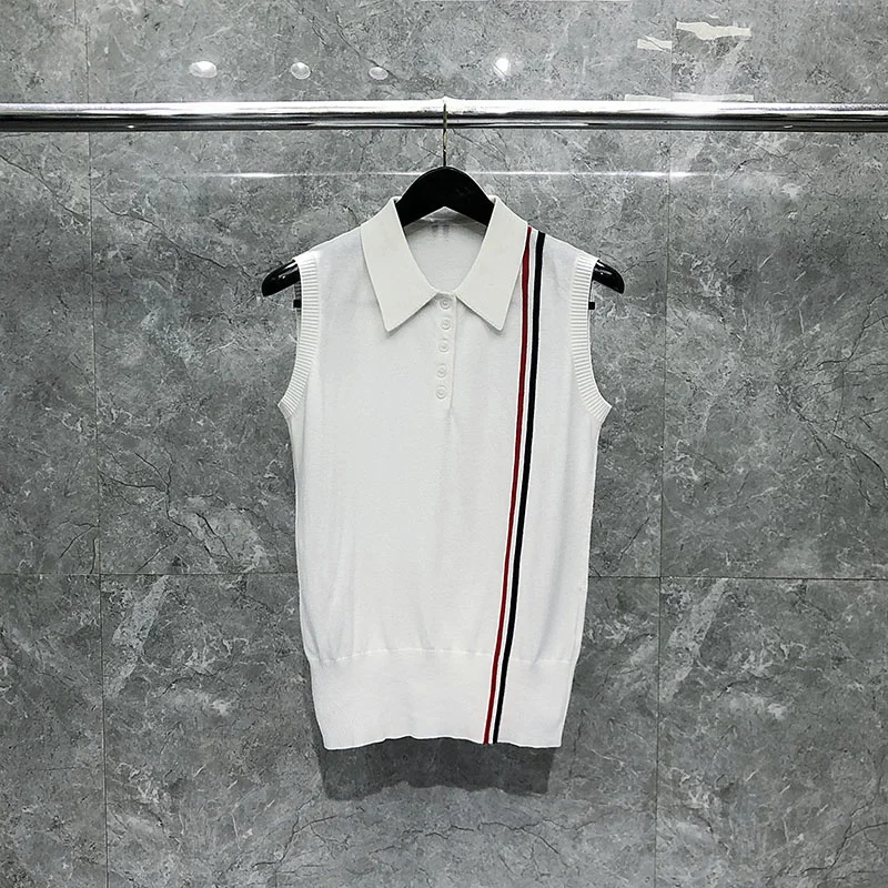 Women TB THOM Tops 2023 Summer New Arrival Fashion Designer Vests Classic Silk Stripes Pullovers Harajuku Polo T-shirts Vest