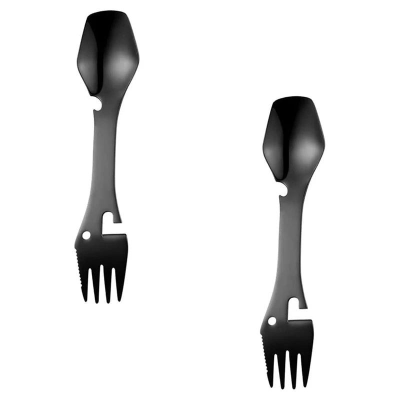

2Pcs Multifunctional Camping Equipment Spoon Fork Can Bottle Opener For Outdoor Hiking Backpack Camping Utensils