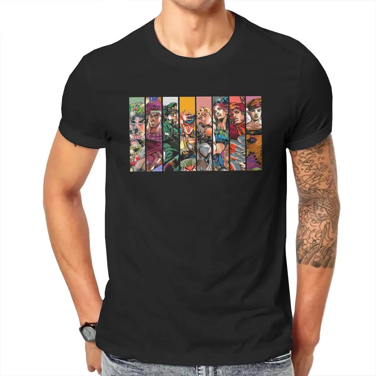 Jojos Bizarre Adventure Manga  T Shirt Men's  100% Cotton Funny T-Shirt Crew Neck Anime Joseph Jotaro Tees Clothes Gift Idea