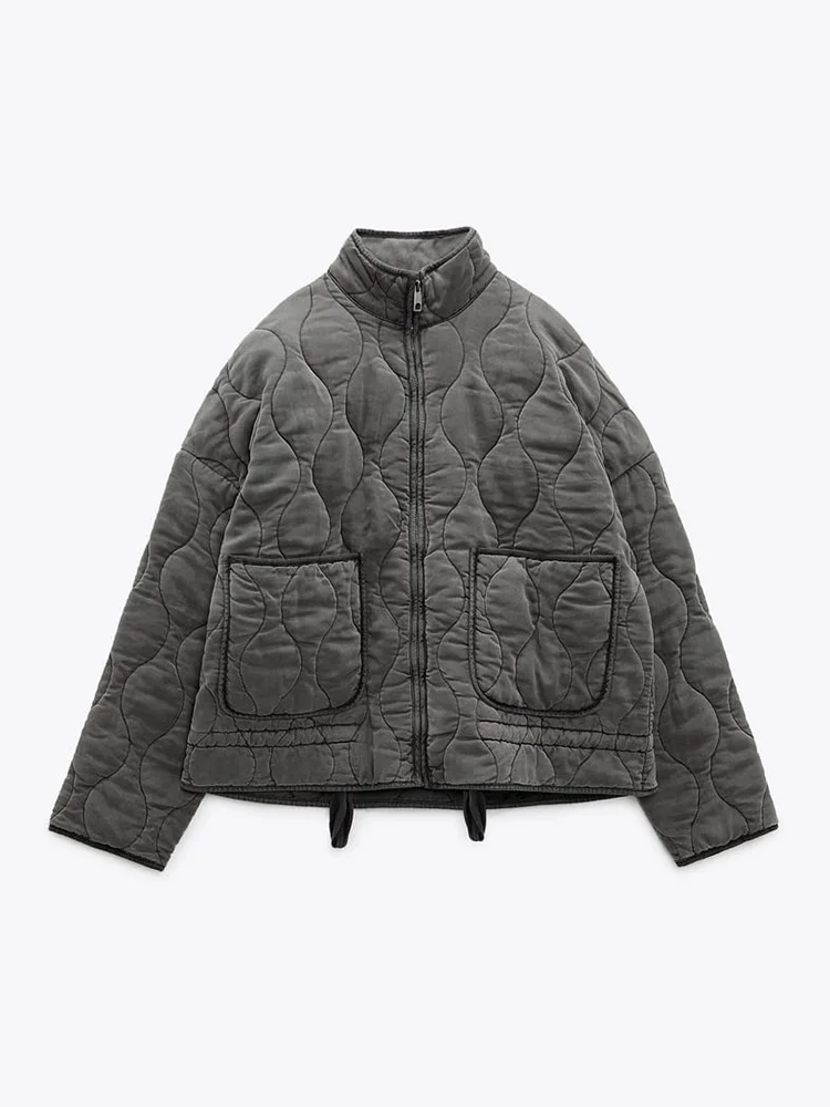 

BM&MD&ZA Women 2022 Winter Fashion Pocket With Drawstring Warm Cotton Coat Vintage Zipper Female Outerwear Tops 2740/24