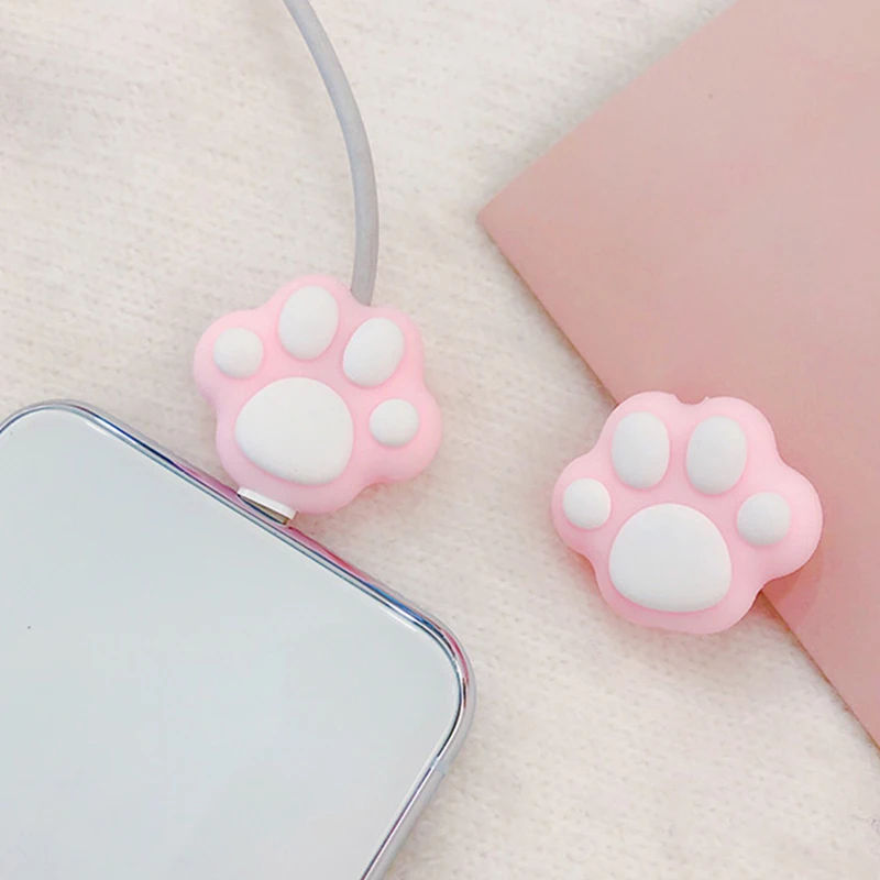 

2pcs Kawaii Cat Paw Cable Holder Cute USB Charger Cable Protector for iphone Data Line Organizer Desktop Cable Protector Office