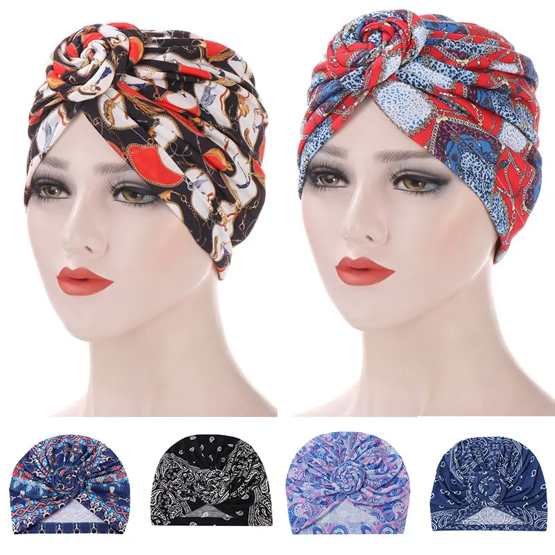 

Flower Round Head Accessories Reusable Muslim Bonnet Hat Head Cover Night Cap For Ladies Stylish Folds Turban Sleep Hat