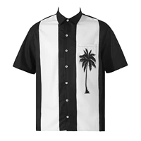 mens short sleeve button shirt fashion male clothing coconut palm printed color block turn down collar shirts tops