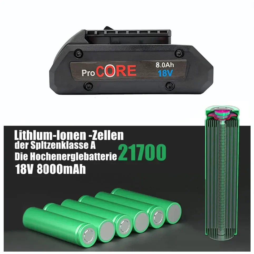 Фото Литий-ионный аккумулятор Procore1600A016GB, 18 в, 6000 мА/ч, 8000 мА/ч, для Bosch, 18-вольтовая Беспроводная Дрель PowerTool, сверло с 21700 встроенными элементами №3