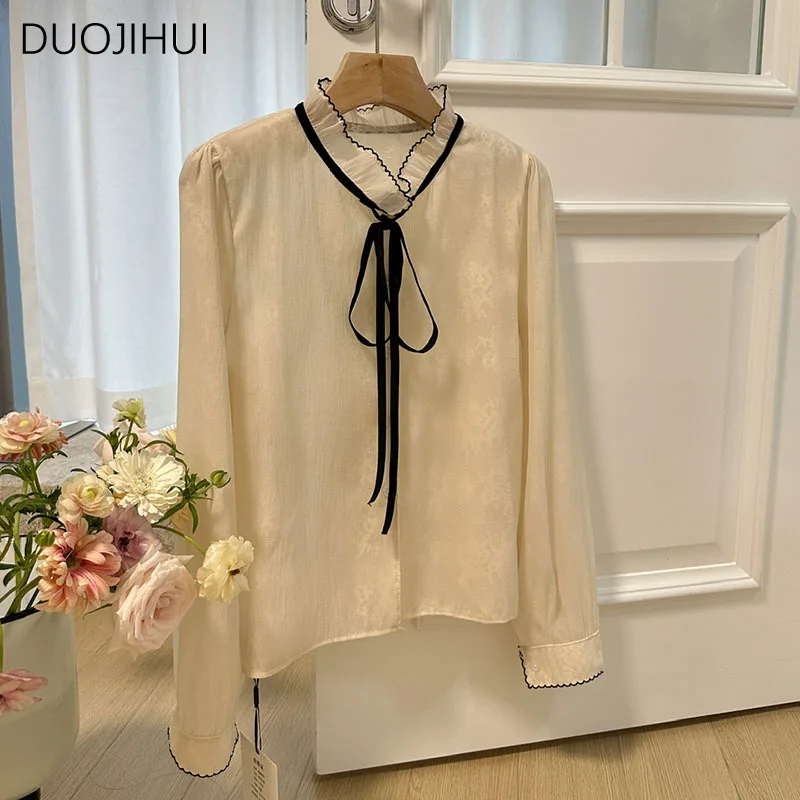 DUOJIHUI абрикосовая шикарная кружевная Милая Повседневная Женская блузка Весенняя
