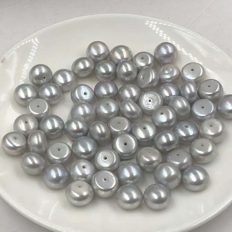 ELEISPL JEWELRY Whlesale 100g Button Flat Half Hole Gray FW Pearls Loose Beads For Earrings Rings etc  #22010392