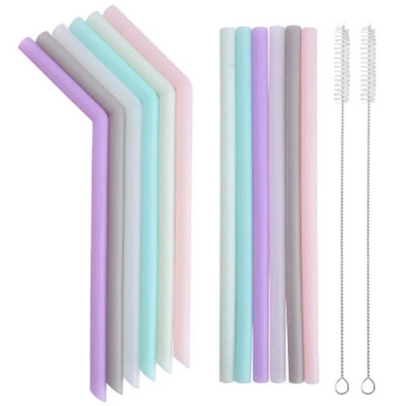 

Reusable Silicone Drinking Straws Foldable Flexible Bent Straight Straw with Cleaning Brushes Kids' Party Supplies