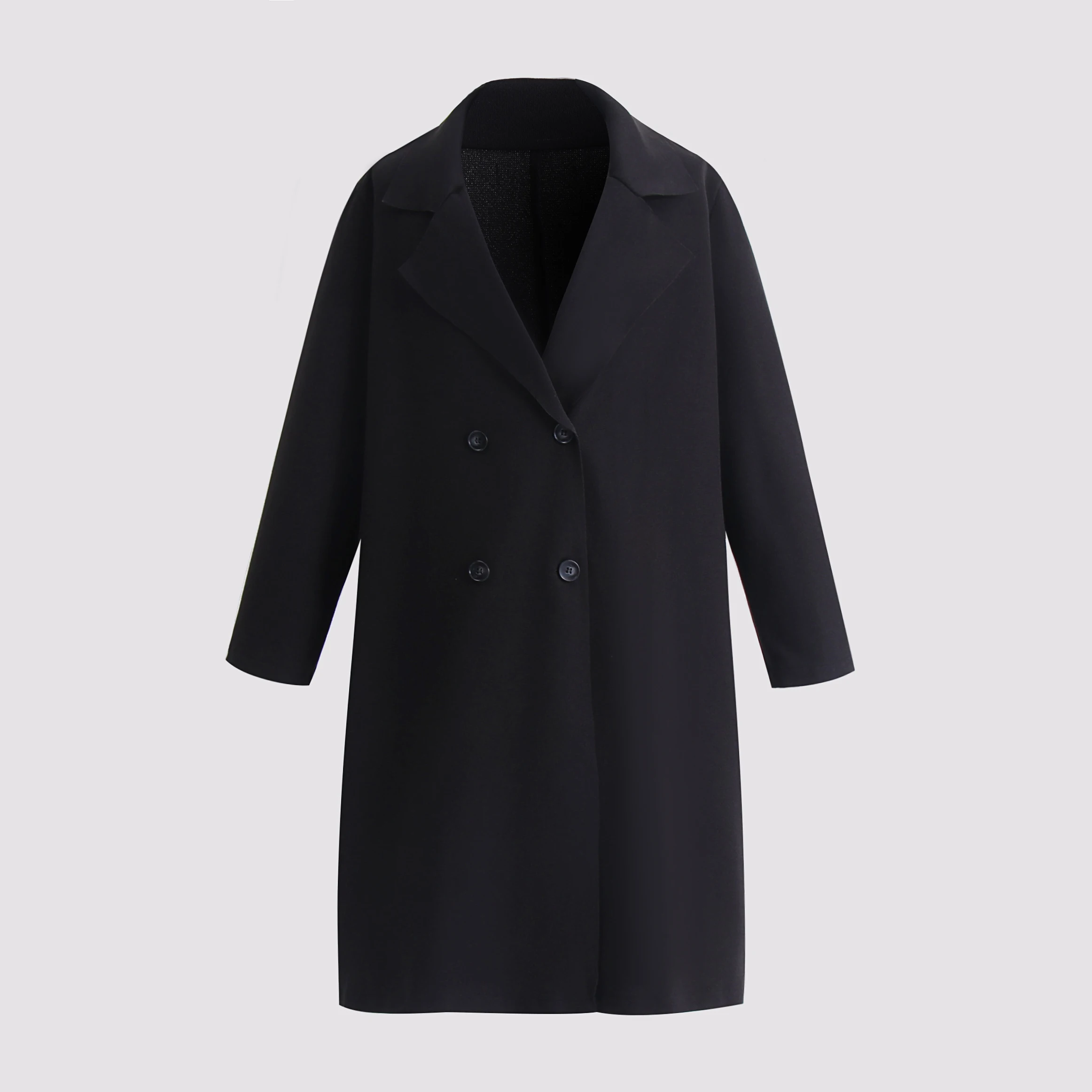 Plus Size 4xl Winter Autumn Coats for Chubby Women 2022 Black Overcoat Turn-down Collar Button Elegant Vintage Long Outerwear