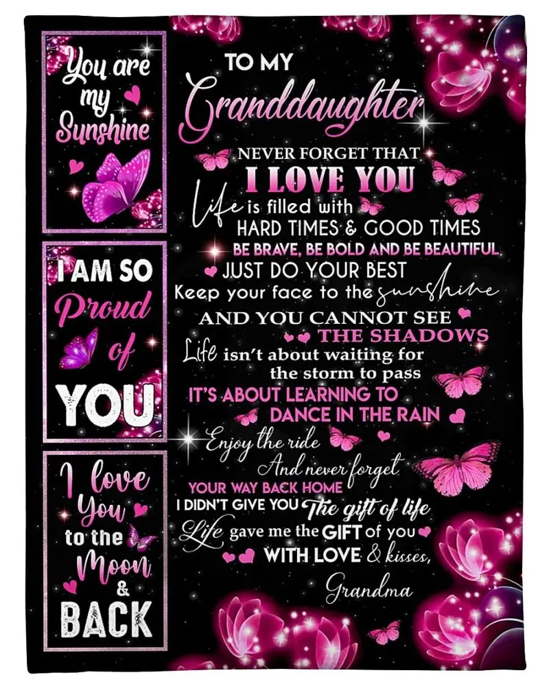 

Granddaughter Custom Blanket Gift For Little Girl Love Grandma Butterfly Blanket