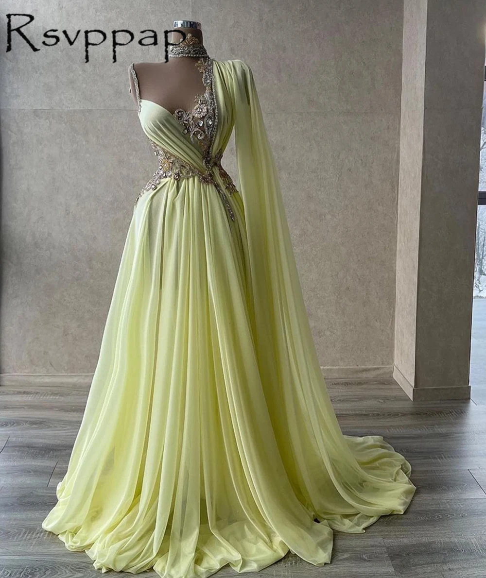 

Chiffon Long A-line Evening Dresses 2022 Exquiste Pleated Crystals Top Women Formal Gowns robes de soirée