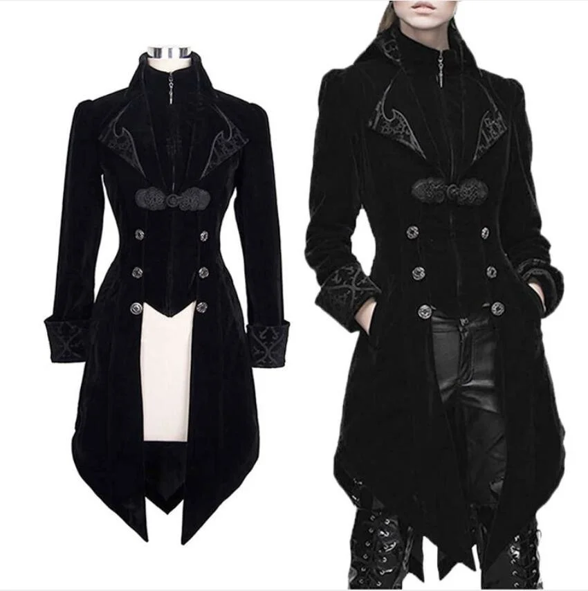 

2023 Steampunk Vrouwen Mannen Middeleeuwse Jurk Kostuum Velet Stand Kraag Tailcoat Gothic Vampire Cosplay Jacket Jassen S-5XL