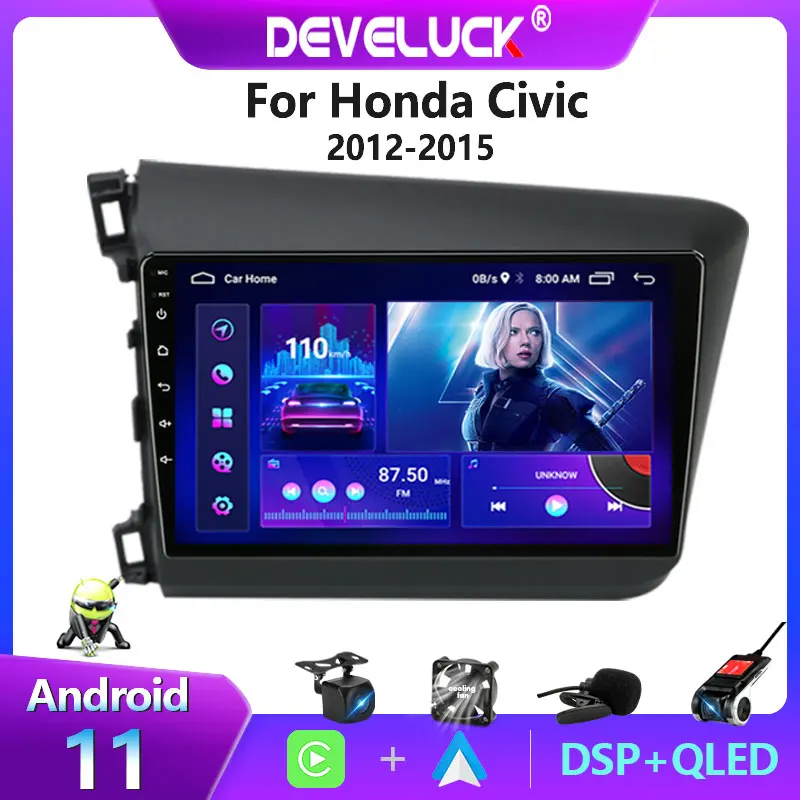 Android 11 2 Din Car Radio Multimedia Video Player for Honda Civic 2012-2015 Navigation GPS Carplay  Auto DVD Stereo Screen QLED