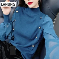 knitwear 2021 new half turtleneck sweater women loose and thin lotus leaf sleeve knitted shirt autumn and winter new