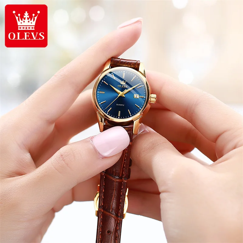 OLEVS Top Brand Women Quartz Watch Fashion Ladies Clock Leather Waterproof Date Luxury Women Wristwatch Relogio Feminino