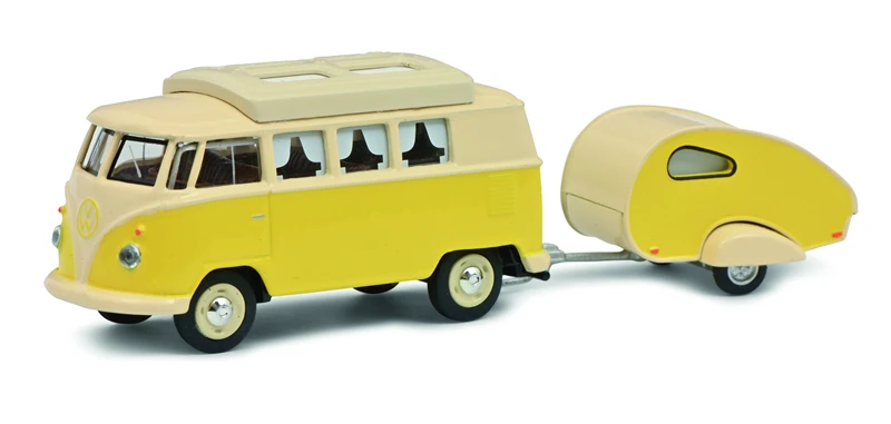 

Schuco 1:64 VW T1 Mini Bus Camper with trailer Diecast Model Car