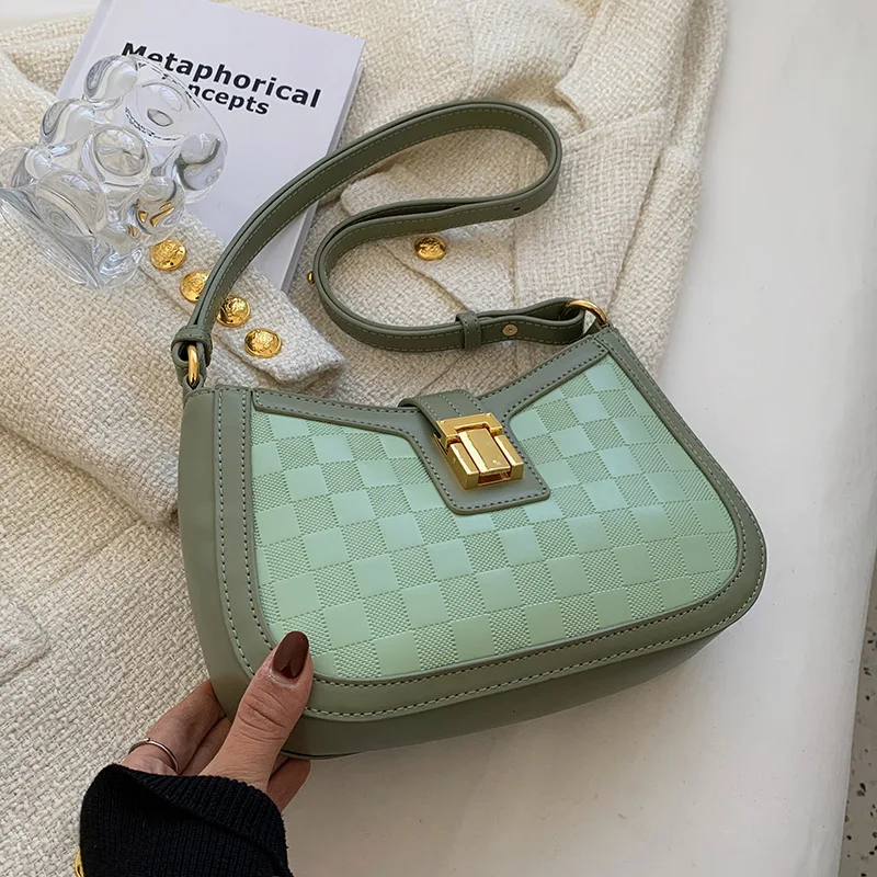 

Grid PU Leather Small Shoulder Underarm Bags for Women 2022 Luxury Brand Trendy Handbags Travel Ladies Fashion Crossbody Bags