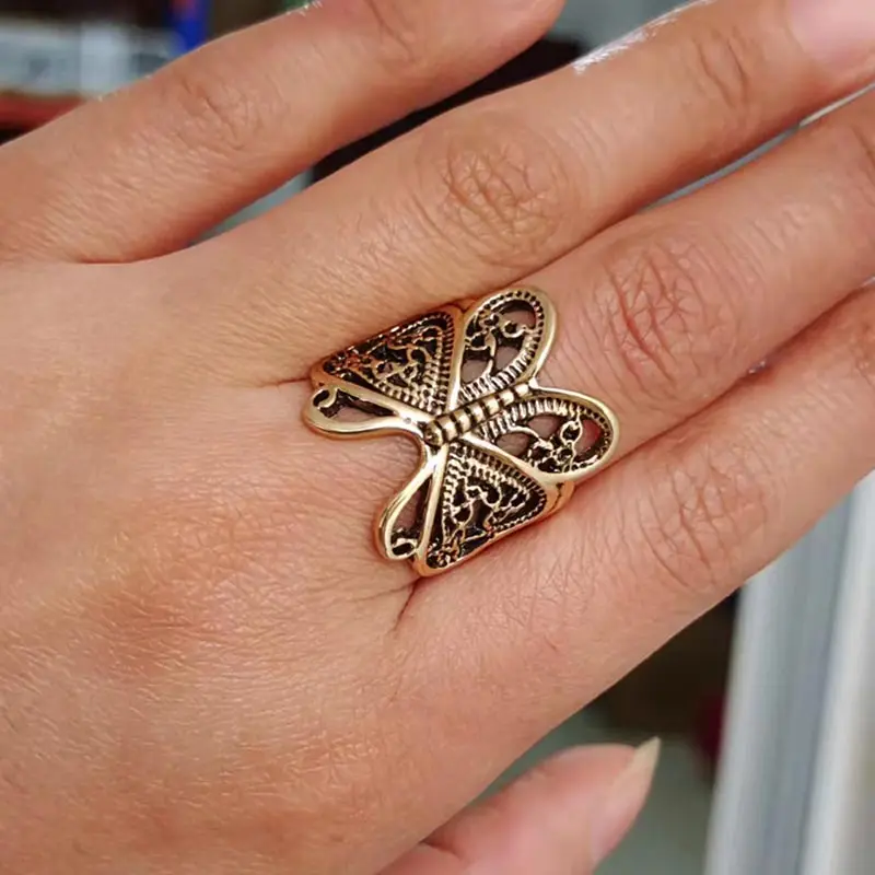 

Vintage Massive Butterfly Rings for Women Open Adjustable Women's Finger Ring Wholesale Jewelry Accessories Gifts