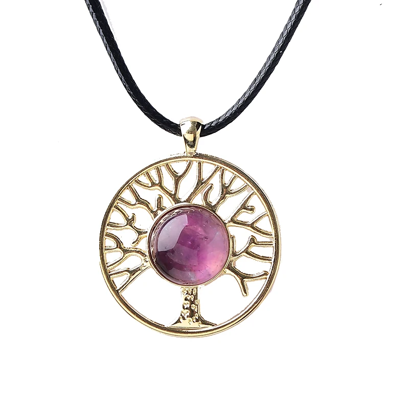

1 шт. натуральный Круглый драгоценный камень, ожерелье с деревом жизни, ювелирные изделия, кварцевые Исцеляющие кристаллы, подвески для женщ...
