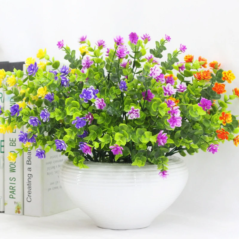 

Artificial Flowers Plants Long Stem Plastic Persian Eucalyptus Leaf Fish Herb Home Office Table Centerpieces Garden Decoration