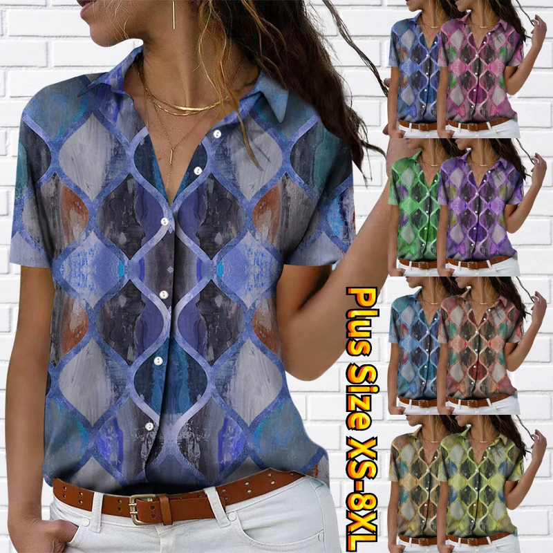 

2023 V-neck Button Shirt Women's Vintage Prints Blouse Shirt Sexy Elegance Short Sleeve Summer New Design Printing Button Tops