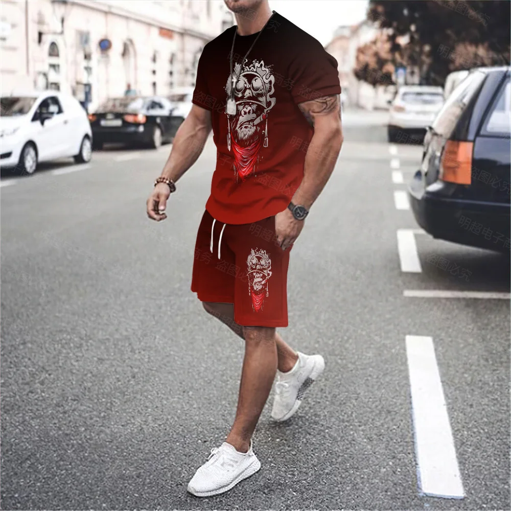 Men's Trend T-shirt Luxury Brand 2023 Smiley Sportswear Trousers Fashion Men's Streetwear Summer Short Sleeve Top + Shorts Set