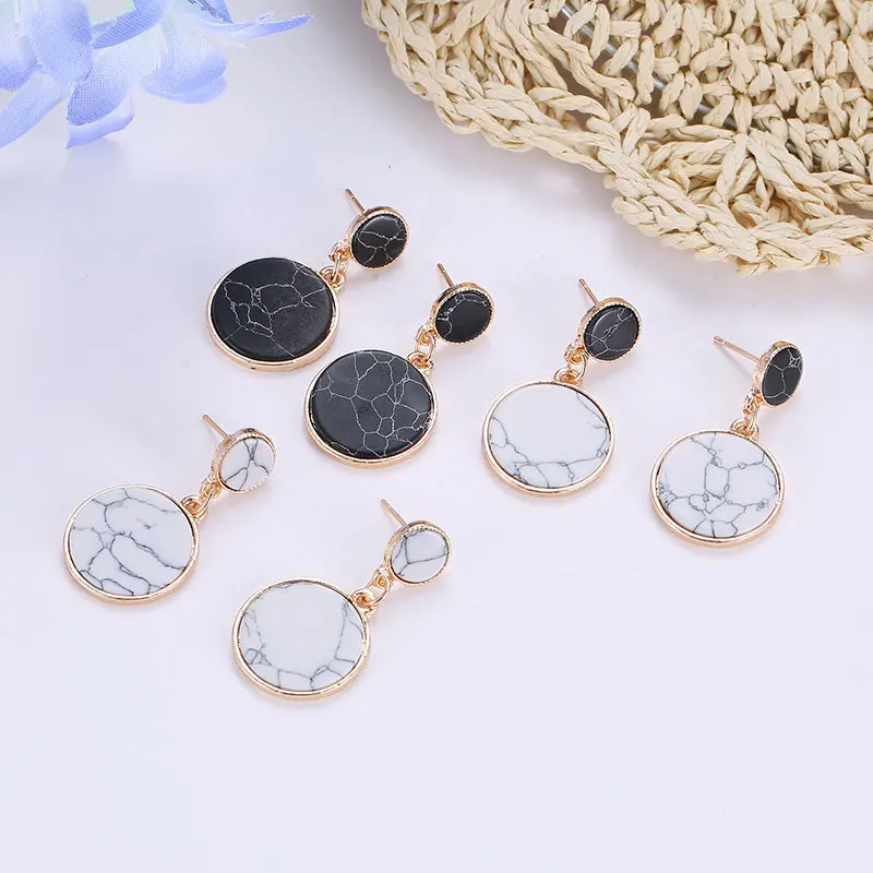 Винтажные аксессуары для женщин белые мраморные черные камни длинные висячие