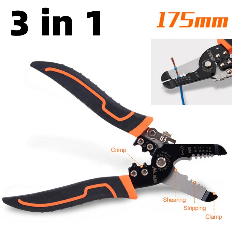 

Multi Stripper Tools 175mm Functional Wire Electrician Stripping Crimping Stripper Pliers Ring Cable Network Peeling Crimpper