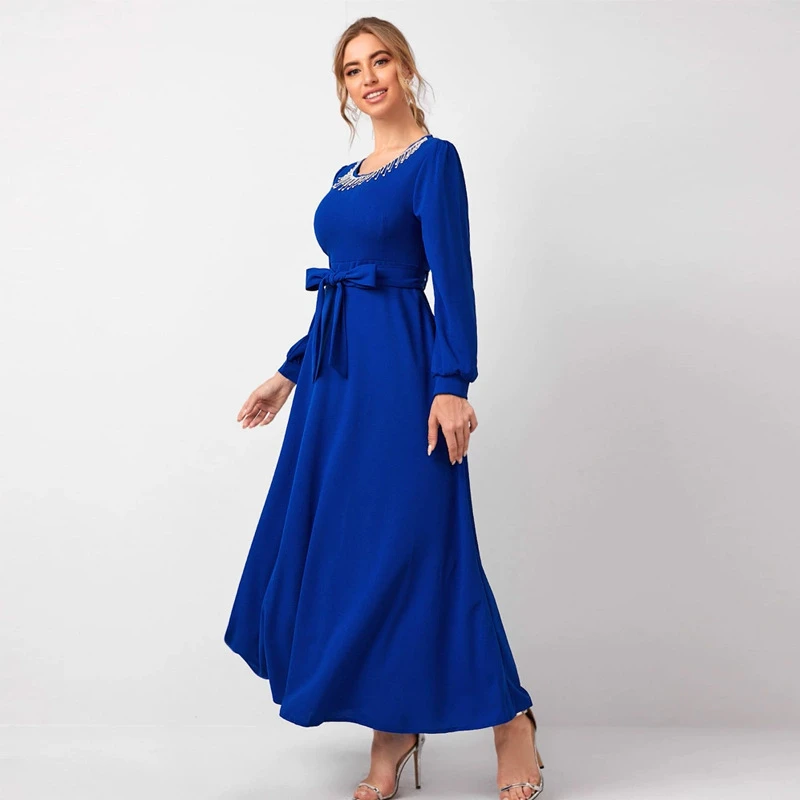 

Muslim Women Maxi Dress Diamonds Abaya Dubai Turkey Kaftan Islamic Clothing Marocain Robe Femme Musulman Vestidos Longos Caftan