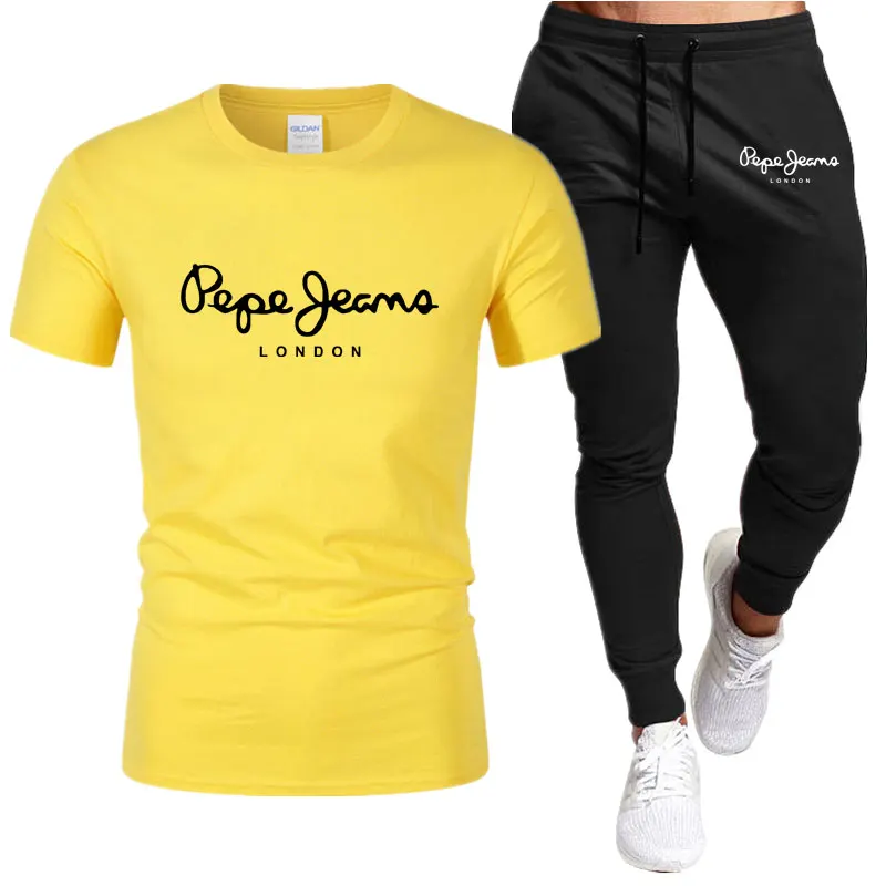 2023 Summer T-Shirt and Pants Two Piece Sets Men's Casual Sports Suit Brand Sportswear Pure Cotton jogging Fashion Men Clothing