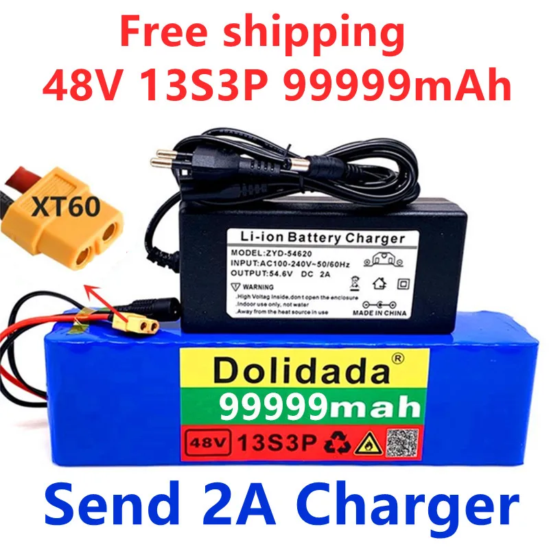 

48v999mah 1000w 13S3P XT60 48V комплект литий-ионный батарей 99999mah для 54,6 v E-bike Электрический велосипед Скутер с BMS + зарядное устройство