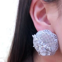 missvikki trendy luxury big 3 tone hollow flower stud earrings for women wedding cubic zircon cz indian bridal earrings bohemia