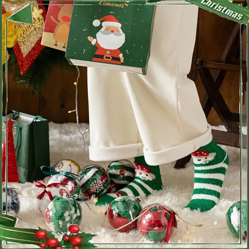 

Женские детские носки унисекс, зимние теплые милые носки с Санта-Клаусом и оленем, подарочные носки с рождественскими мячиками