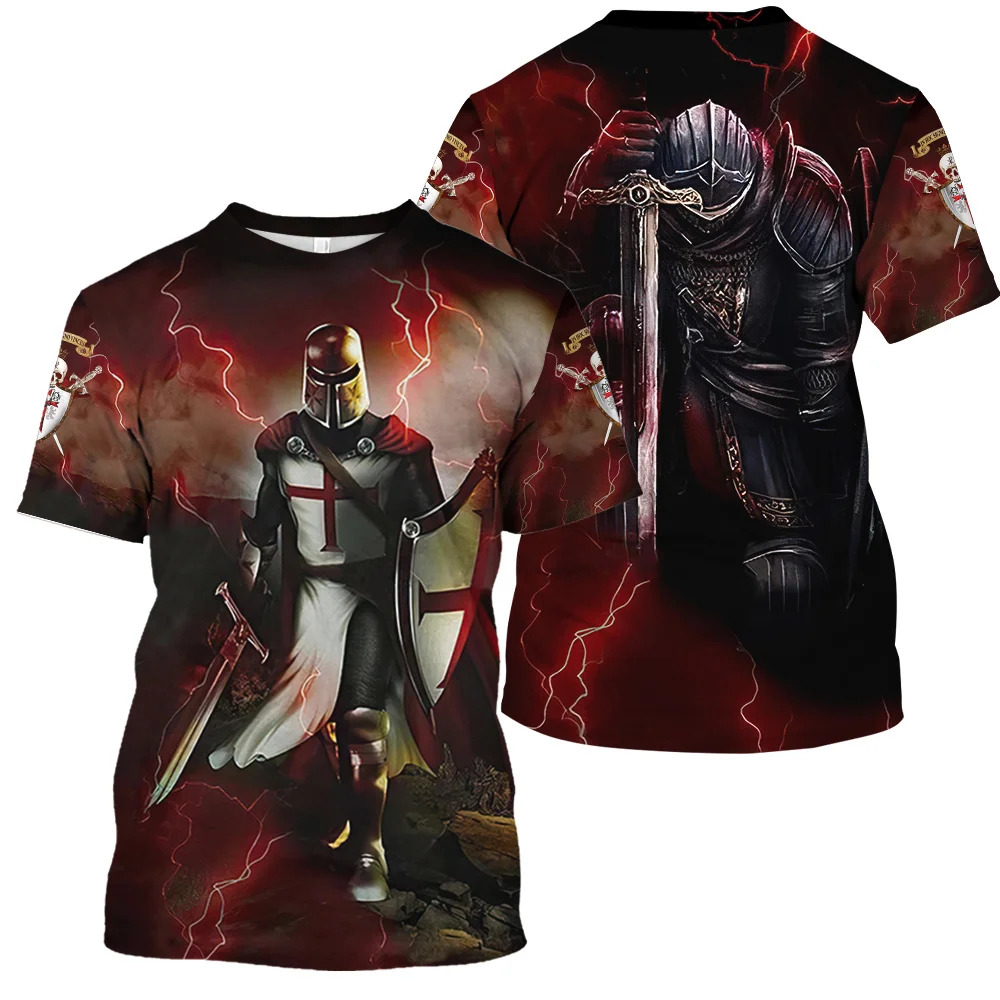 Crusader Knight Fashion Summer Trend Men's T-shirt 3D Printing Viking Myth Street Harajuku Casual Comfortable Loose Short Sleeve