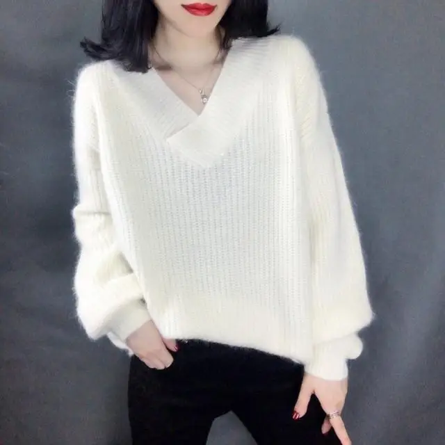 

Однотонный топ с V-образным вырезом на весну и осень, повседневный серый топ с длинным рукавом