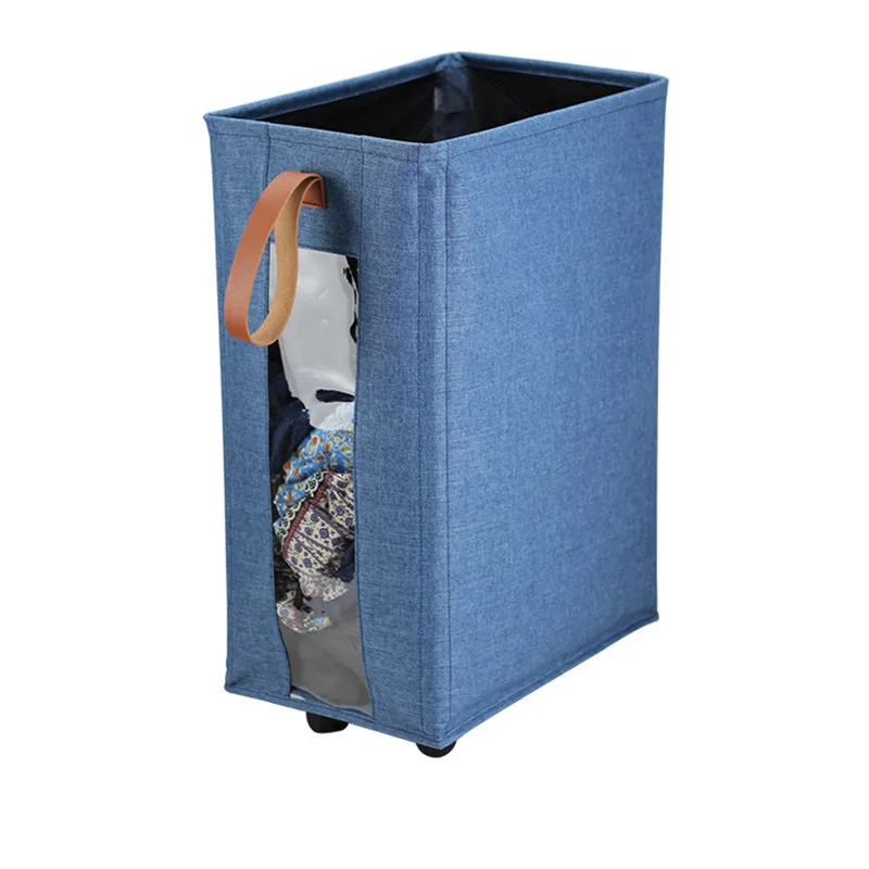 Collapsible Laundry Basket Dirty Clothes Hamper on Wheels Foldable Storage Bin with Windows Sundries Toy Sorter Basket Bathroom