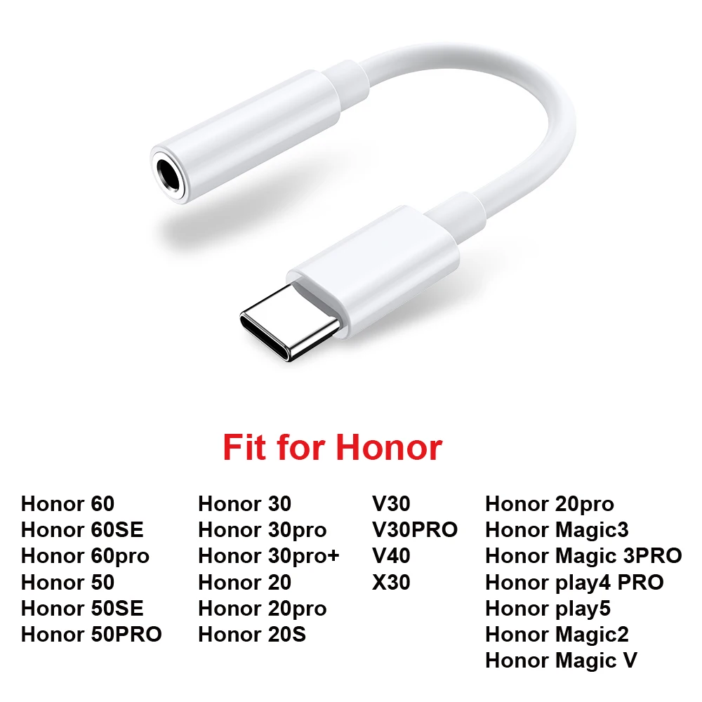 Переходник с Type C на 3 5 мм Aux для наушников кабель Huawei Honor 20 30 50 60 SE Pro V30 V40 Magic 2 V Play 4 -
