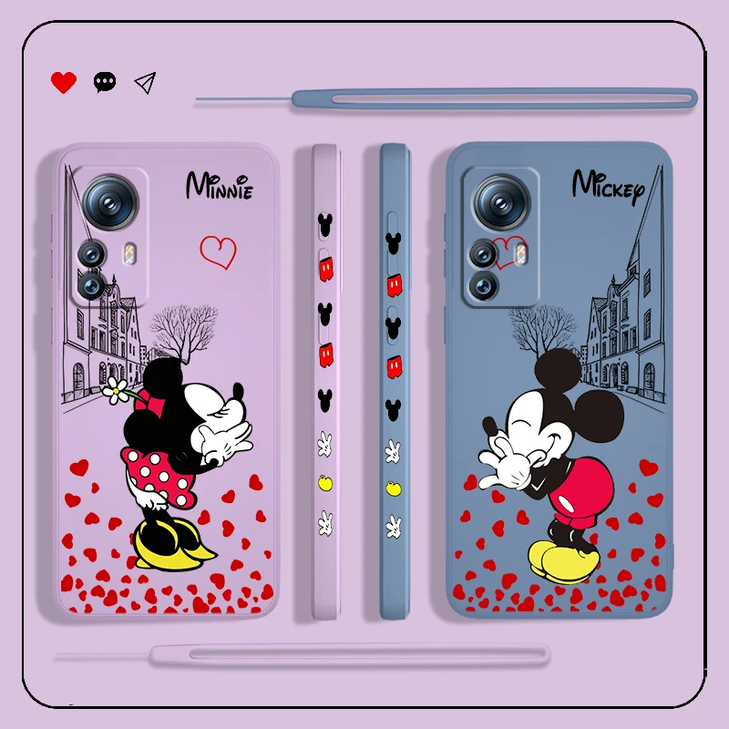 

Love Mickey Minnie Baby Liquid Left Rope Phone Case For Xiaomi 13 Lite 12T 12S 12 11 Ultra 11T 10T 9 Pro 5G Cover Shell Capa