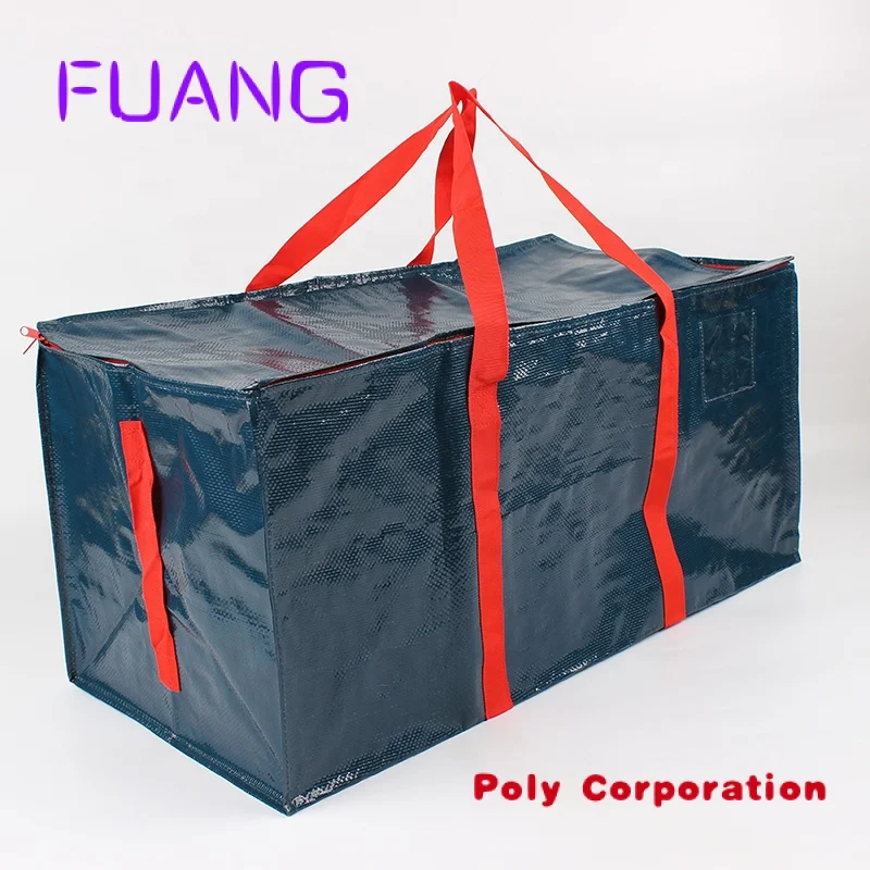 Heavy Thick Extra Large PP Woven Storage Moving Bag with wrap around handle and zipper for travel Laminated  Logo Printed