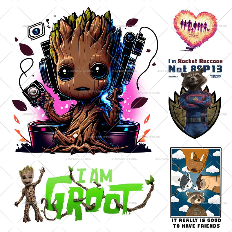 

Rocket Raccoon Patches Iron on Heat Transfer for Clothes Guardians of the Galaxy Vol.3 Stickers On T-shirt Cute Groot Print DIY