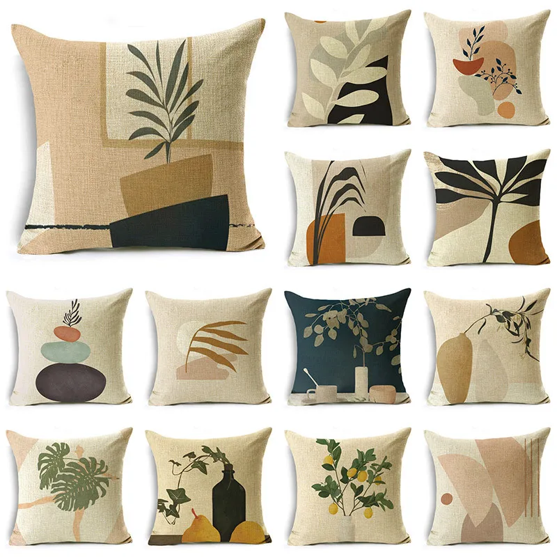 

WZH Nordic Style Morandi Series Botanical Patterns Pillowcase Linen Sofa Decorative Cushion Cover 40cm/45cm and 50cm