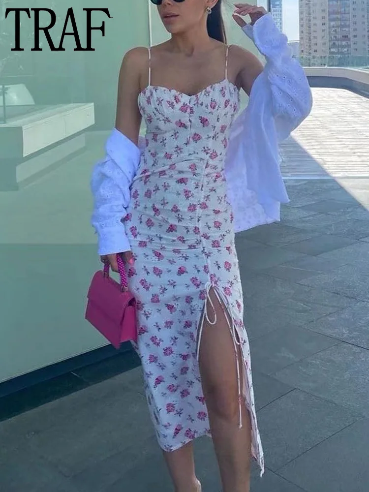 

Платье-миди летнее Плиссированное с открытой спиной и тонкими бретельками