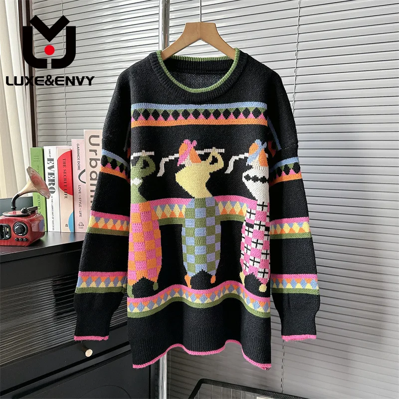 

LUXE&ENVY College Style Pullover Sweater For Women Autumn New Lazy Loose Fitting Cartoon Sweater Top 2023 Winter