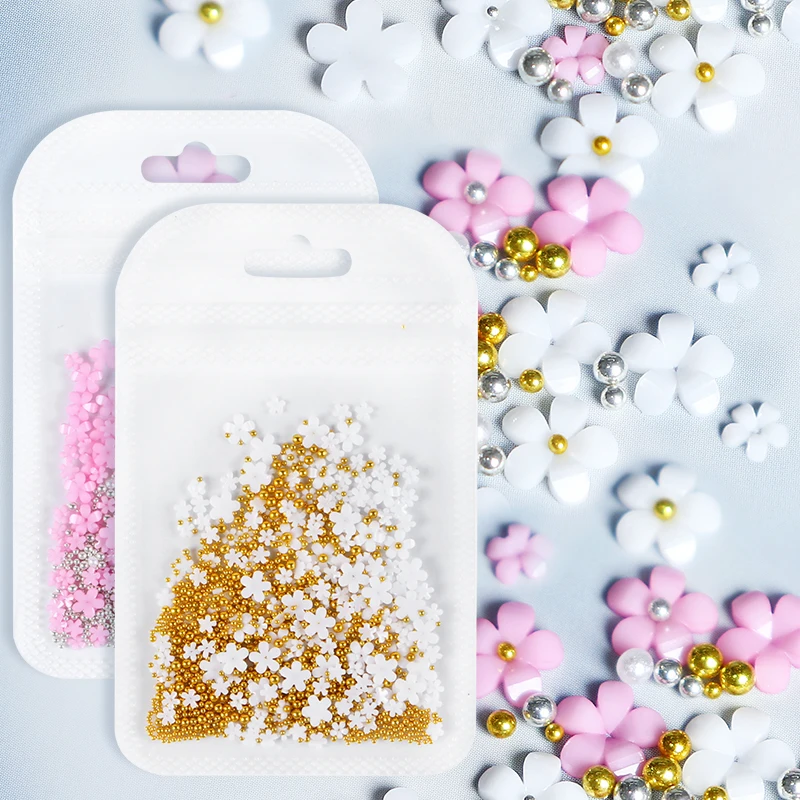 

White Flower Epoxy Resin Mold Fillings Nail Art DIY Accessories Acrylic Flowers Mixed Beads Resin Shaker Fillers Jewelry Making