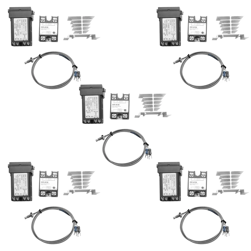 

5-кратный цифровой ПИД-регулятор температуры 220 В REX-C100 + SSR макс. 40 А + Термопара K, набор ПИД-регуляторов + радиатор