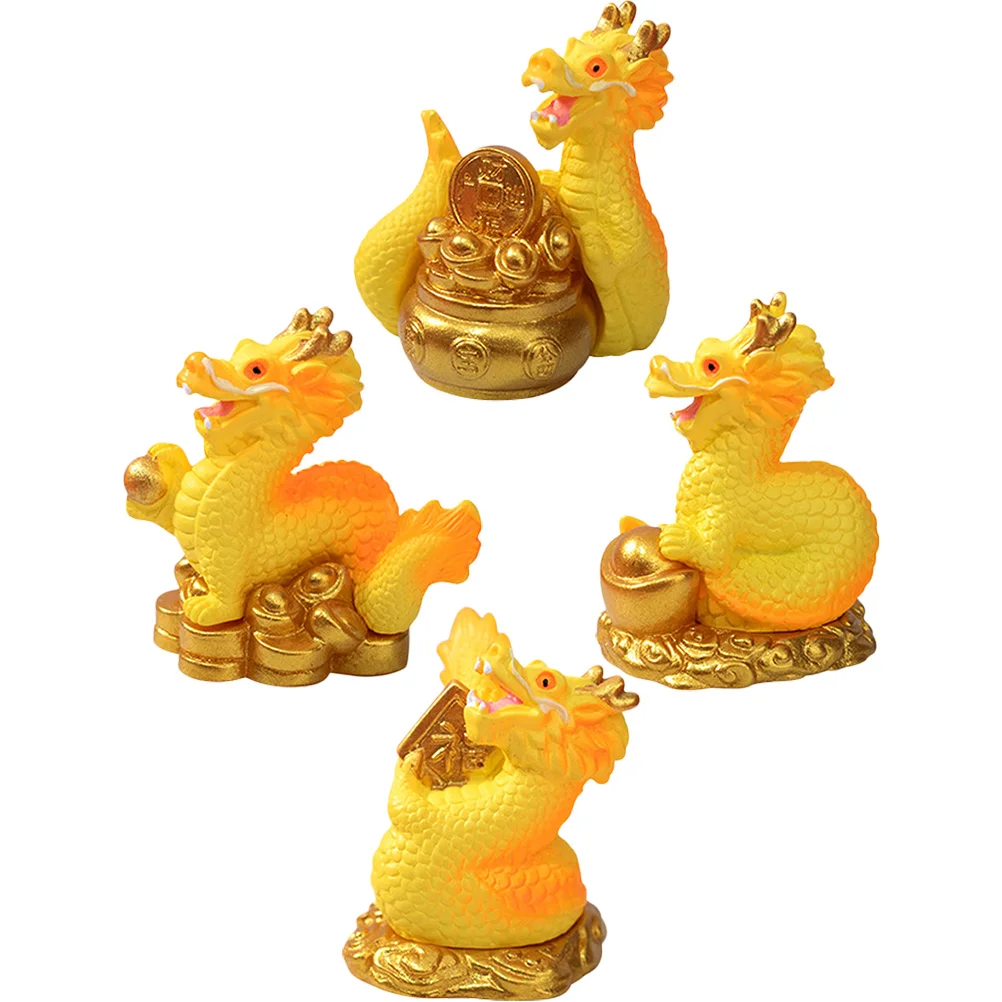 

4 Pcs Flower Garden Decorations Dragon Figurines Miniature Adornment Statue Easter Decorative Statues Resin Zodiac Figure Cake