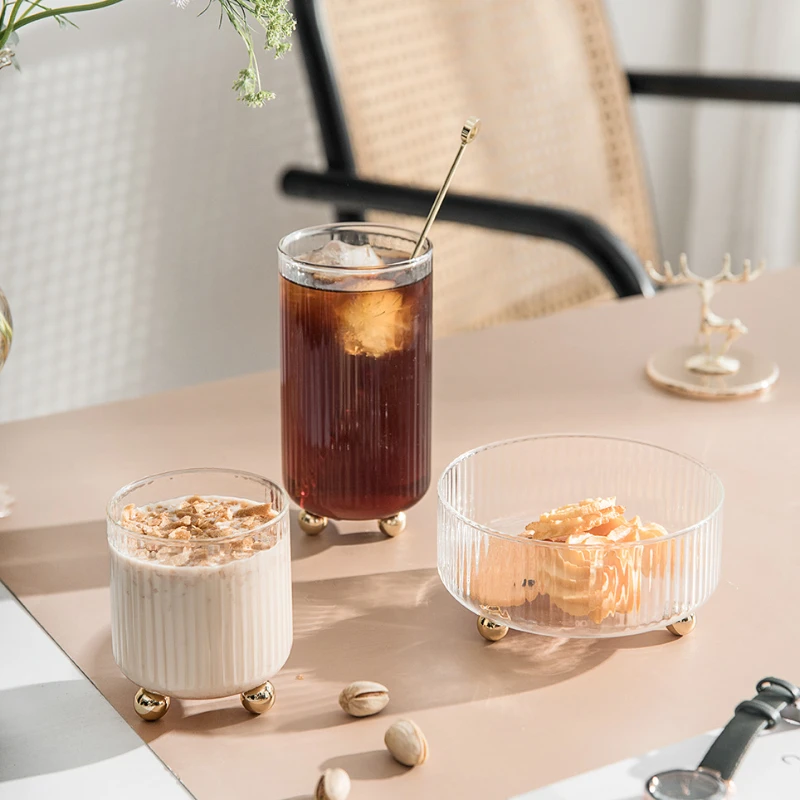 

Ins Home Striped Glassware Drinking Tumblers Wine Glasses Clear Glass Cups for Water Juice Milk Coffee Beverages Cocktails